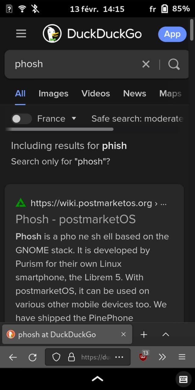 Phosh Firefox browser